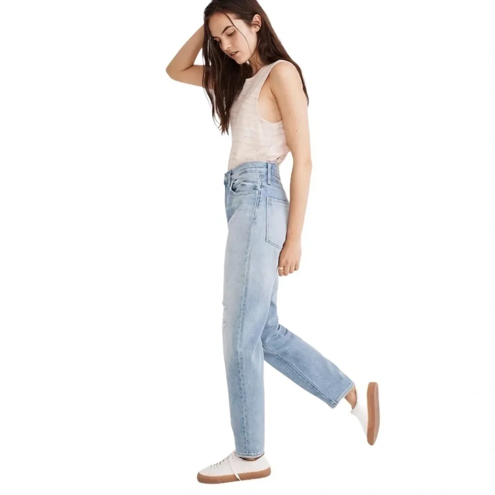 Madewell The Mom Jean in Gilford Wash Ripped Edition